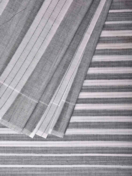 Grey and White Venkatagiri Cotton Saree with Strips Design v0312