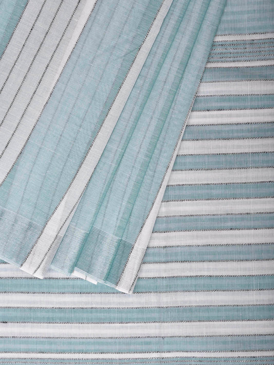 Turquoise and White Venkatagiri Cotton Saree with Strips Design v0313