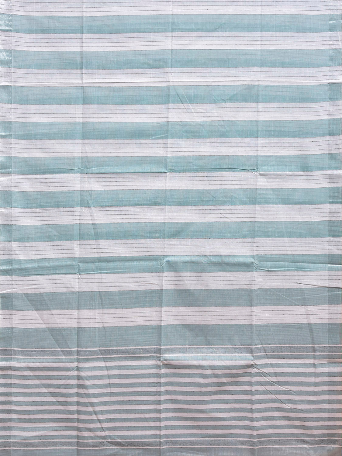 Turquoise and White Venkatagiri Cotton Saree with Strips Design v0313