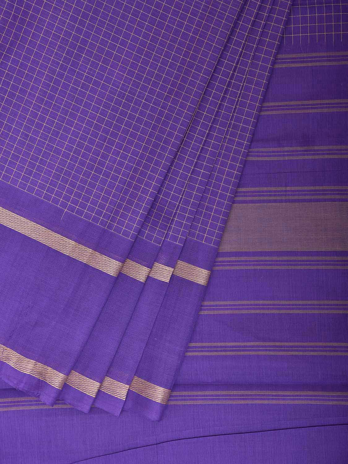 Lavender Venkatagiri Cotton Saree with Checks Design No Blouse v0316