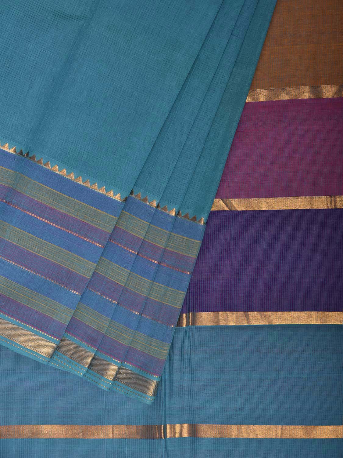 Blue Venkatagiri Cotton Handloom Plain Saree with Strips Pallu Design v0319