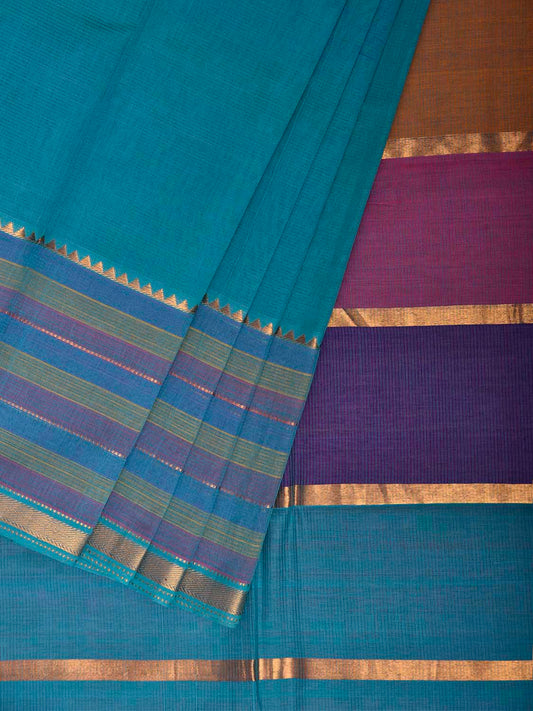 Blue Venkatagiri Cotton Handloom Plain Saree with Strips Pallu Design v0319