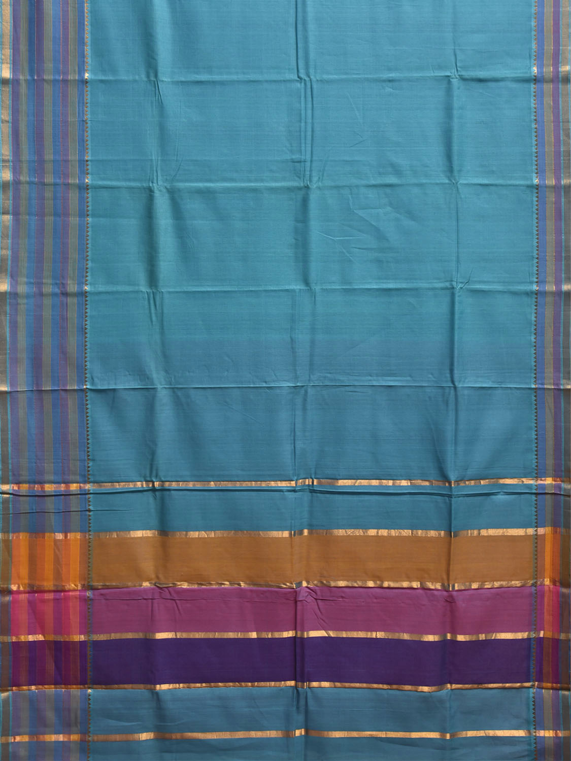 Blue Venkatagiri Cotton Handloom Plain Saree with Strips Pallu Design v0319