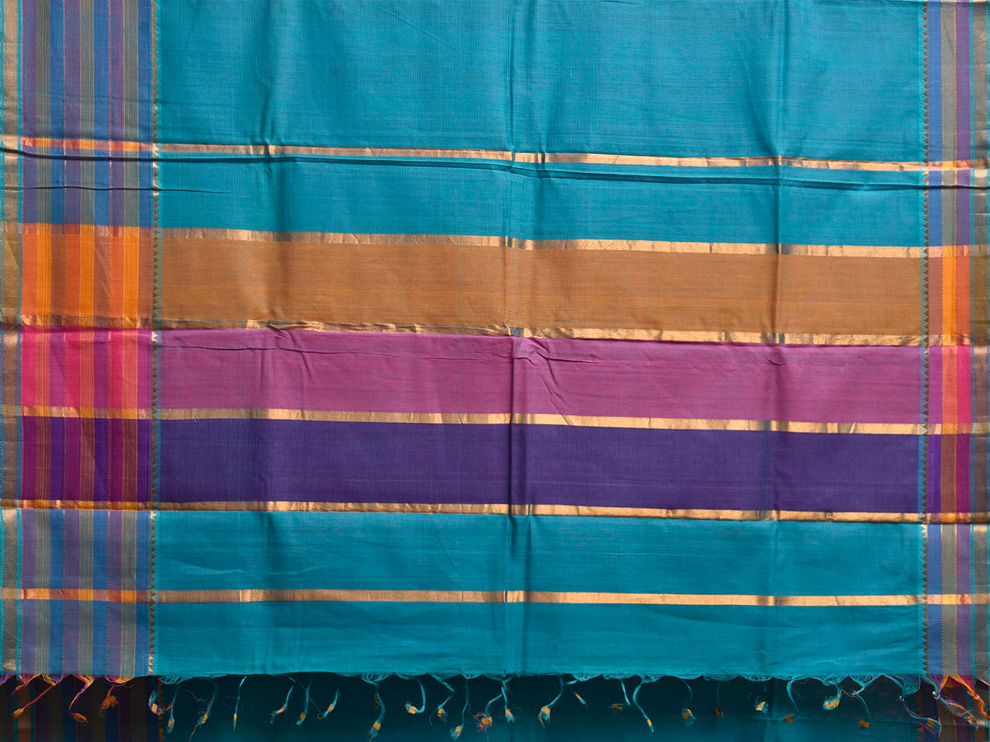 Blue Venkatagiri Cotton Handloom Plain Saree with Strips Pallu Design v0319