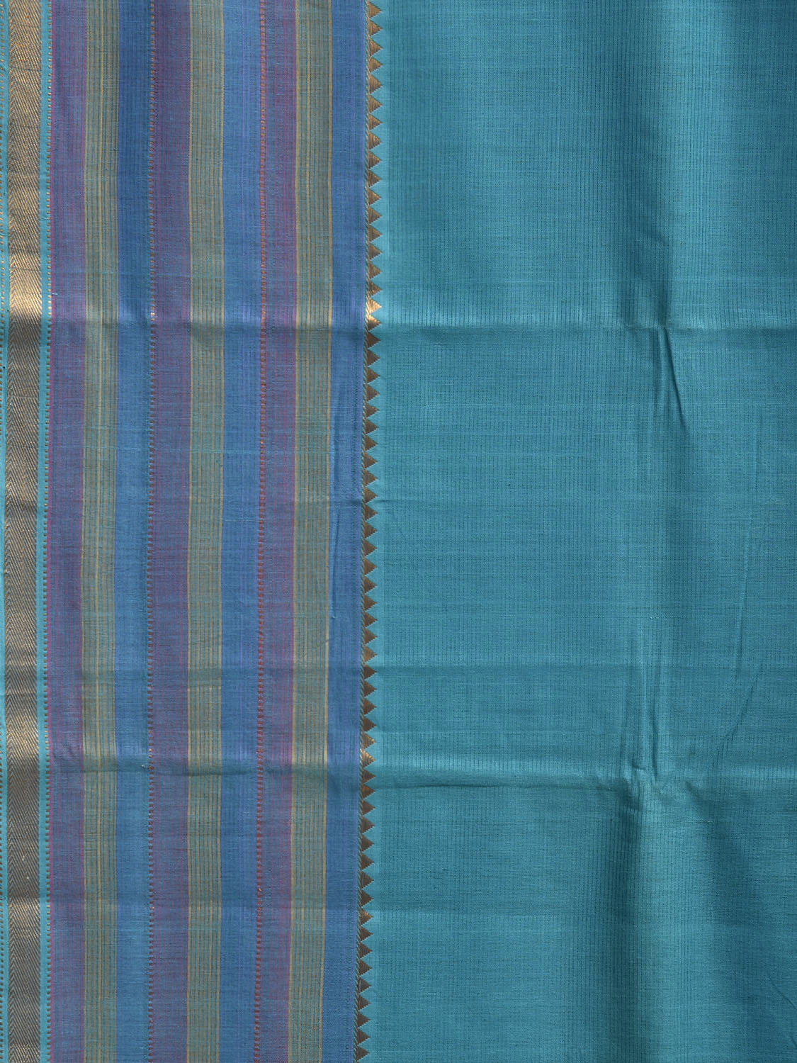 Blue Venkatagiri Cotton Handloom Plain Saree with Strips Pallu Design v0319