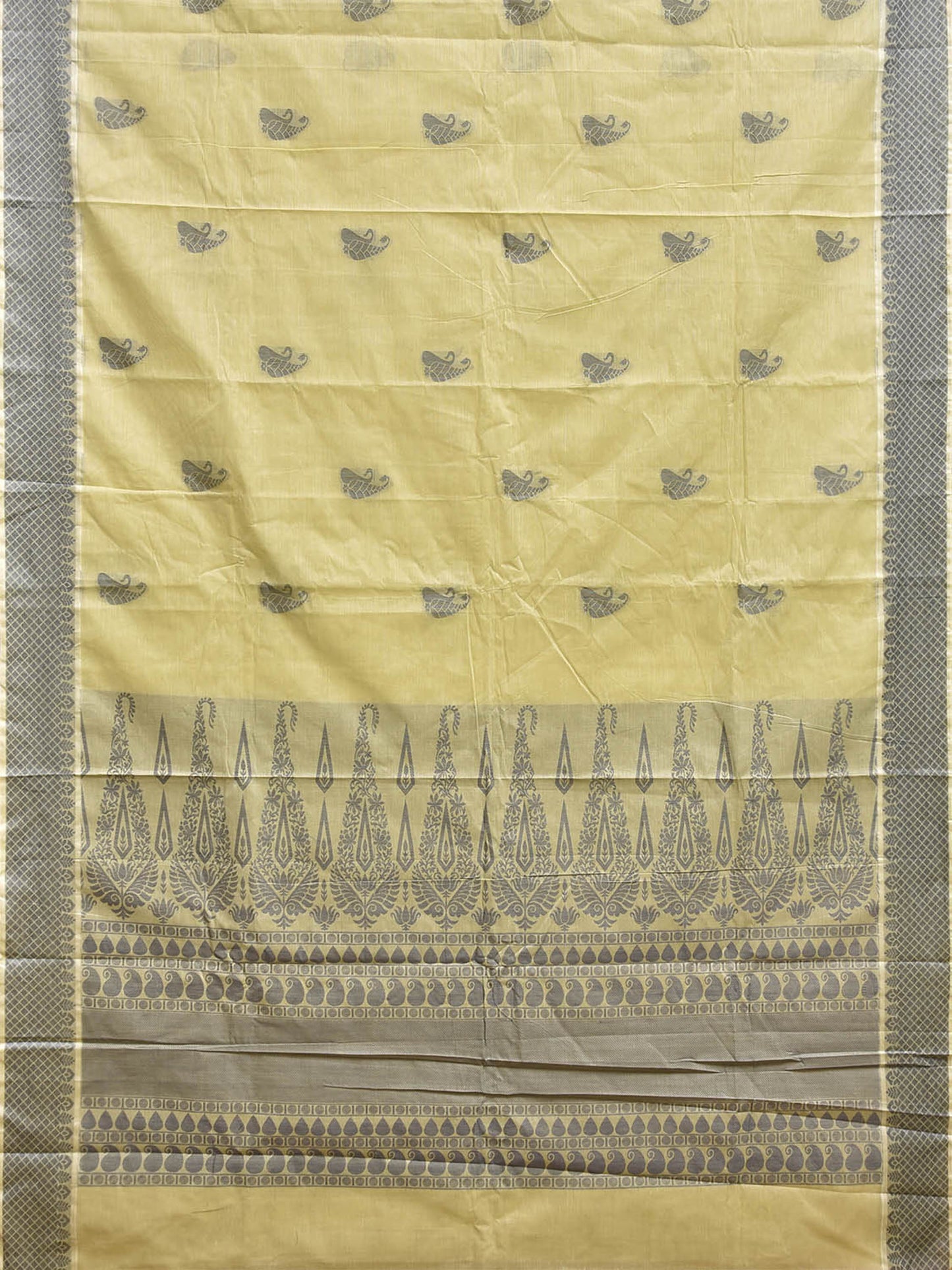 Light Yellow and Grey Venkatagiri Cotton Saree with Buta and Pallu Design v0321