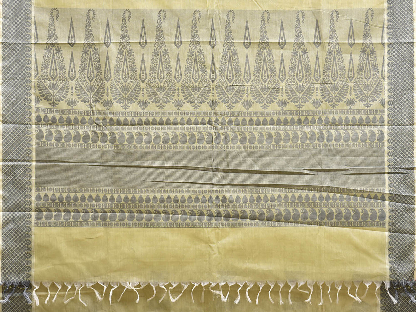 Light Yellow and Grey Venkatagiri Cotton Saree with Buta and Pallu Design v0321