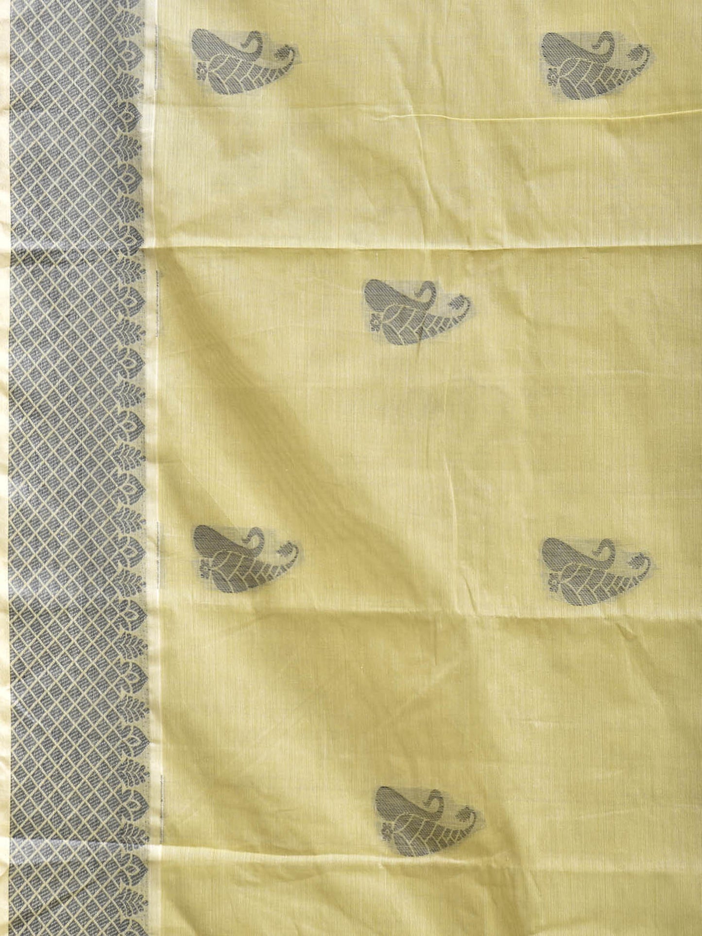 Light Yellow and Grey Venkatagiri Cotton Saree with Buta and Pallu Design v0321