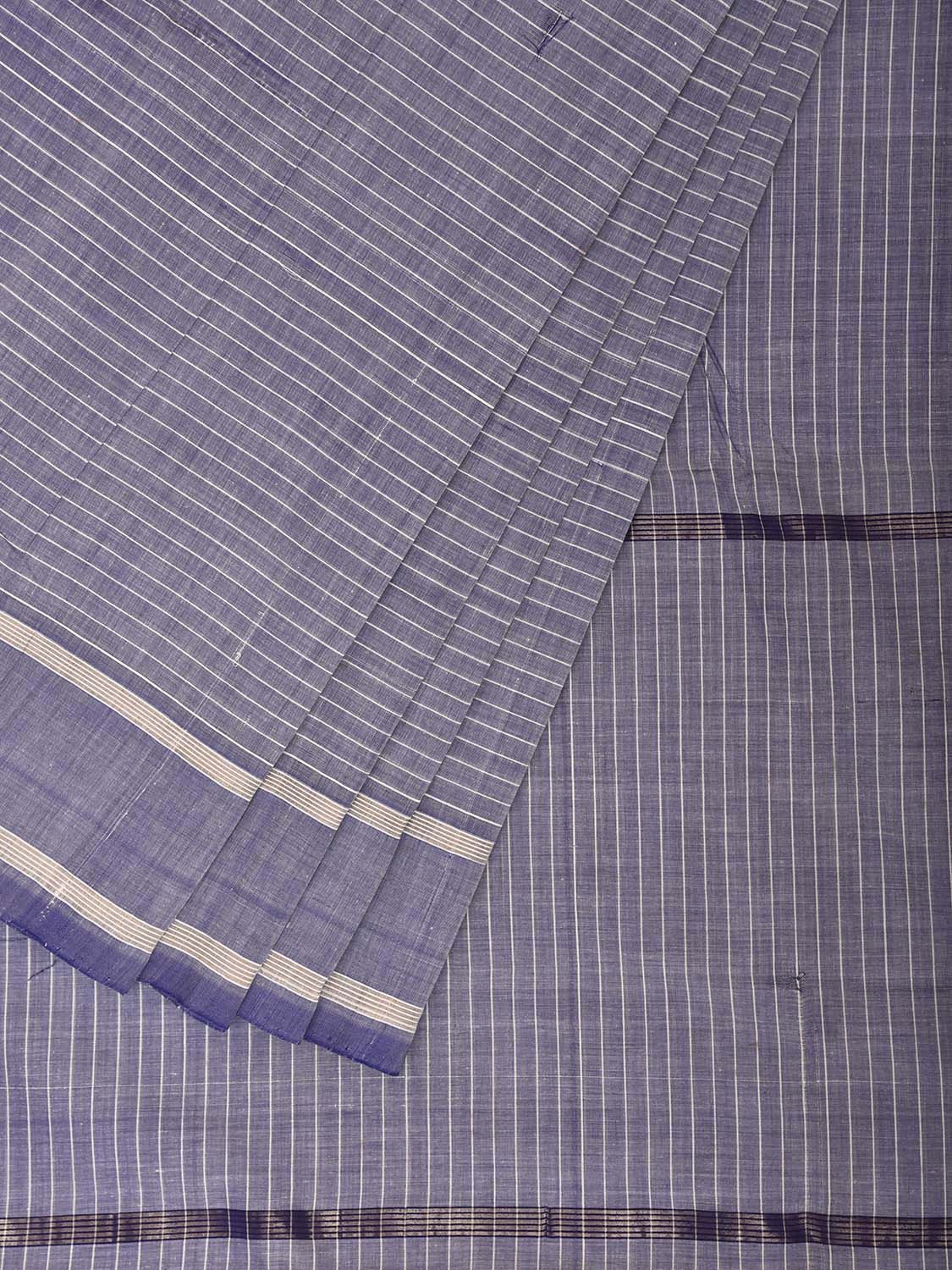 Blue Venkatagiri Cotton Saree with Strips Body Design No Blouse v0322