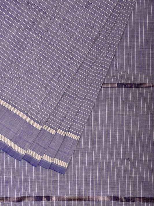 Blue Venkatagiri Cotton Saree with Strips Body Design No Blouse v0322
