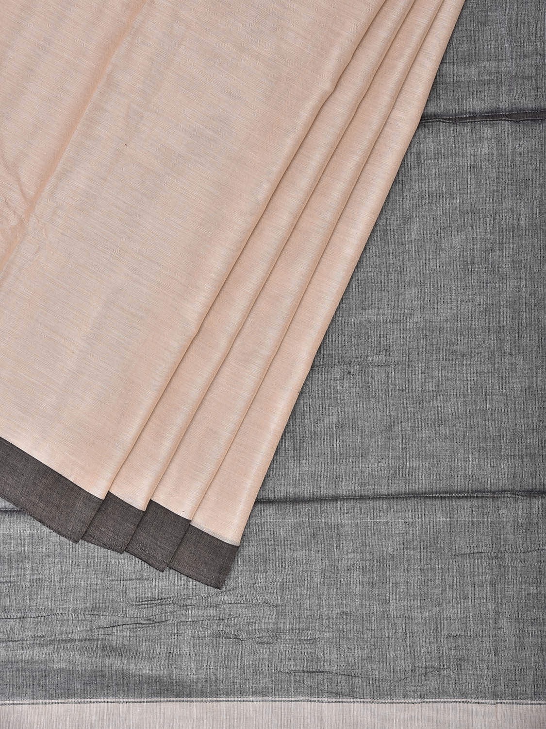 White and Grey Venkatagiri Cotton Plain Saree with Contrast Pallu Design v0324