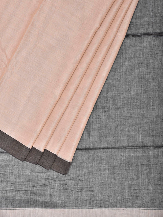 White and Grey Venkatagiri Cotton Plain Saree with Contrast Pallu Design v0324