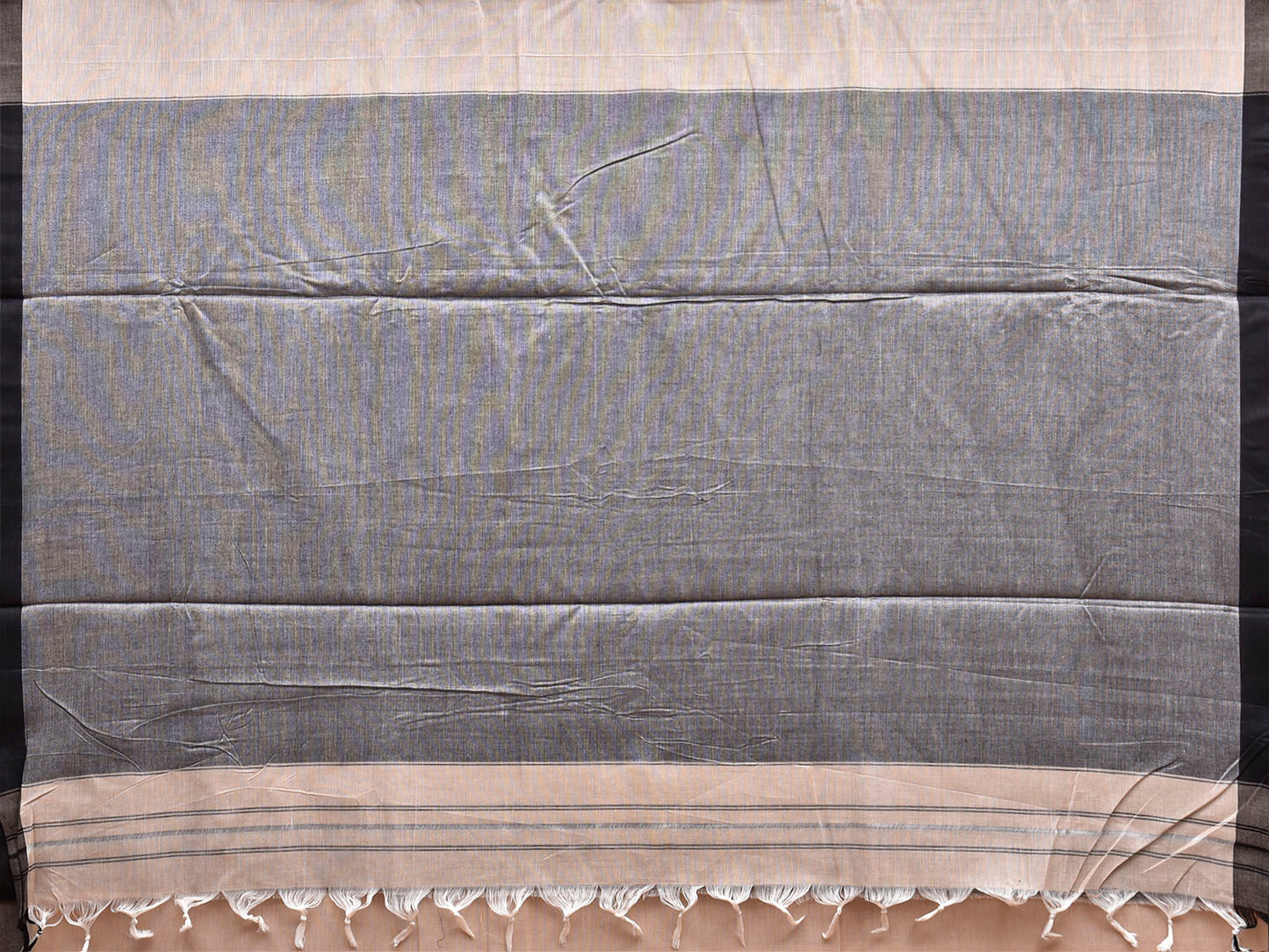 White and Grey Venkatagiri Cotton Plain Saree with Contrast Pallu Design v0324