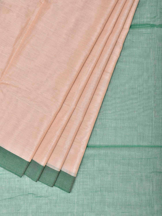 White and Turquoise Venkatagiri Cotton Plain Saree with Contrast Pallu Design v0325