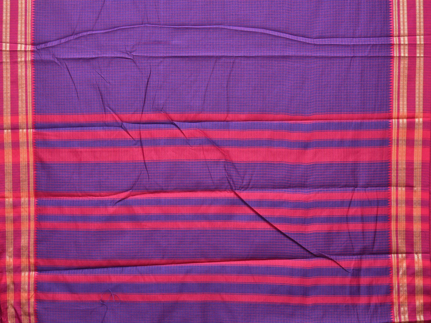 Violet and Pink Bamboo Cotton Saree with Checks Design No Blouse bc0169