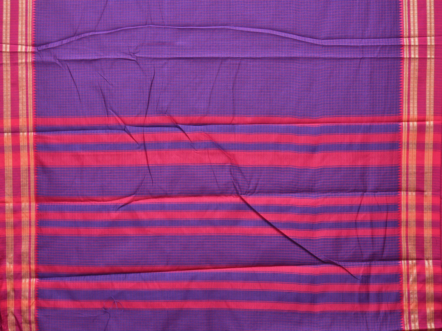 Violet and Pink Bamboo Cotton Saree with Checks Design No Blouse bc0169
