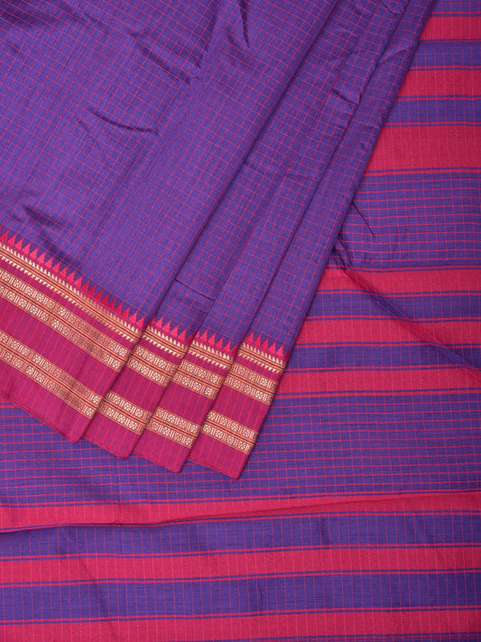 Violet and Pink Bamboo Cotton Saree with Checks Design No Blouse bc0169