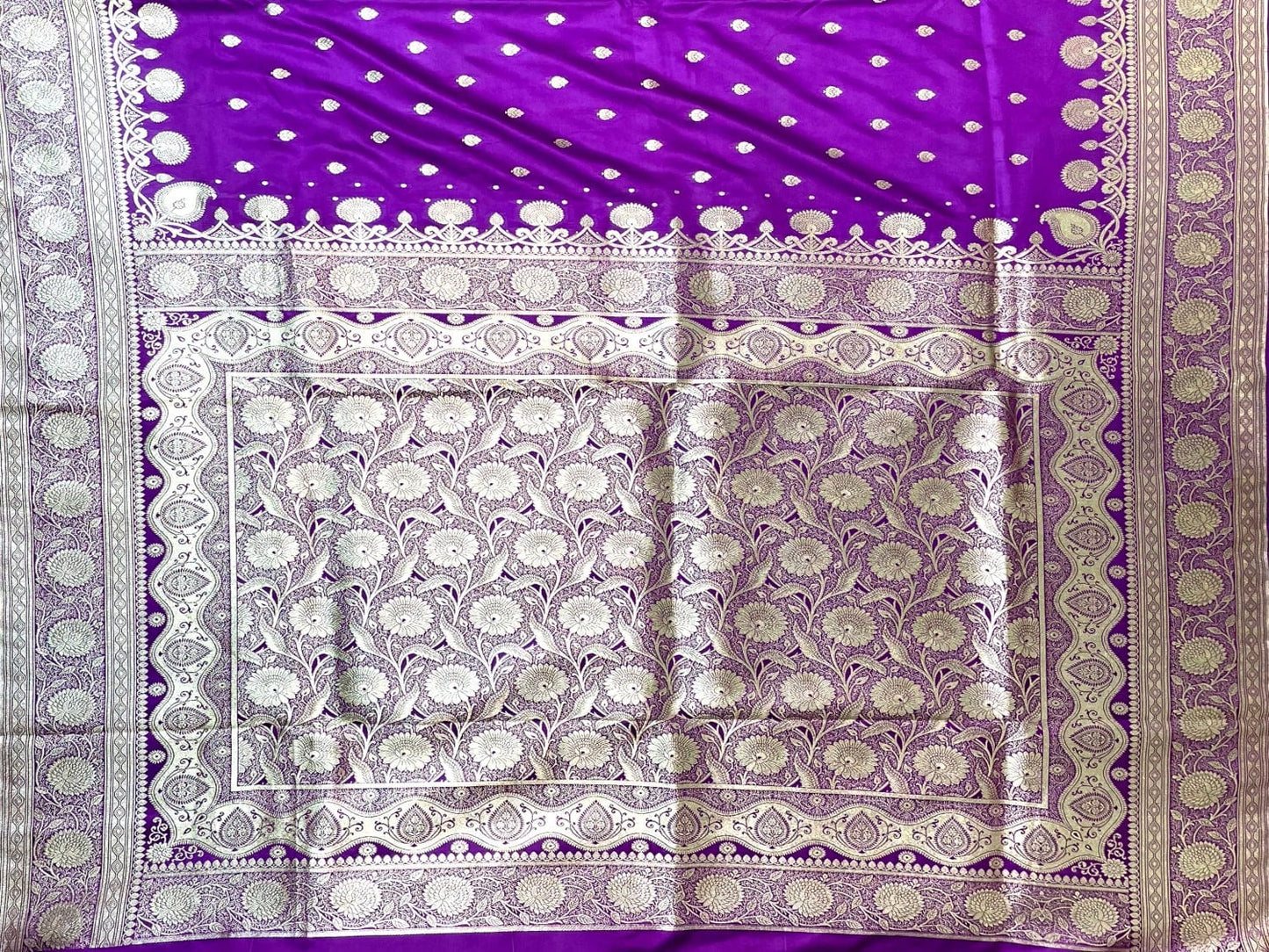 Violet Banaras Katan Silk Saree with Body Butti and Border Design b0402ds