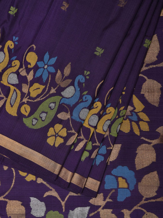 Violet Uppada Silk Handloom Saree with One Side Peacocks Border Design u2155