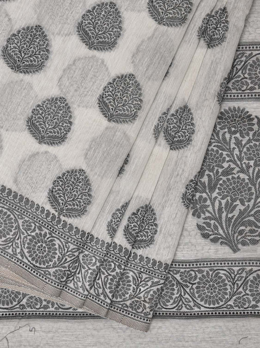 White and Black Cut Work Sico Cotton Saree with Body Buta and Border Design o0420