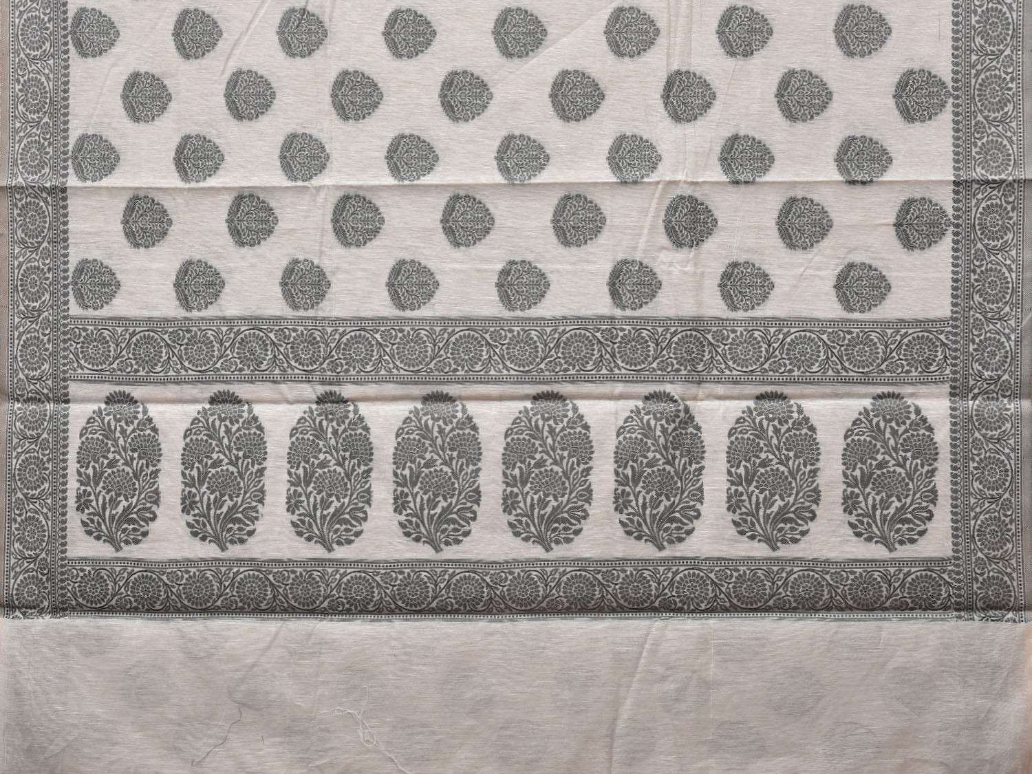 White and Black Cut Work Sico Cotton Saree with Body Buta and Border Design o0420