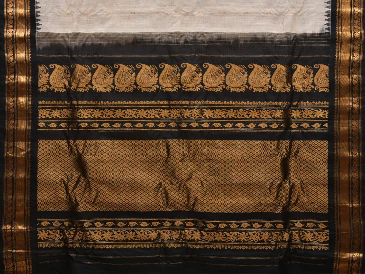 White and Black Gadwal Cotton Silk Handloom Saree with Mango Pallu Design No Blouse g0278