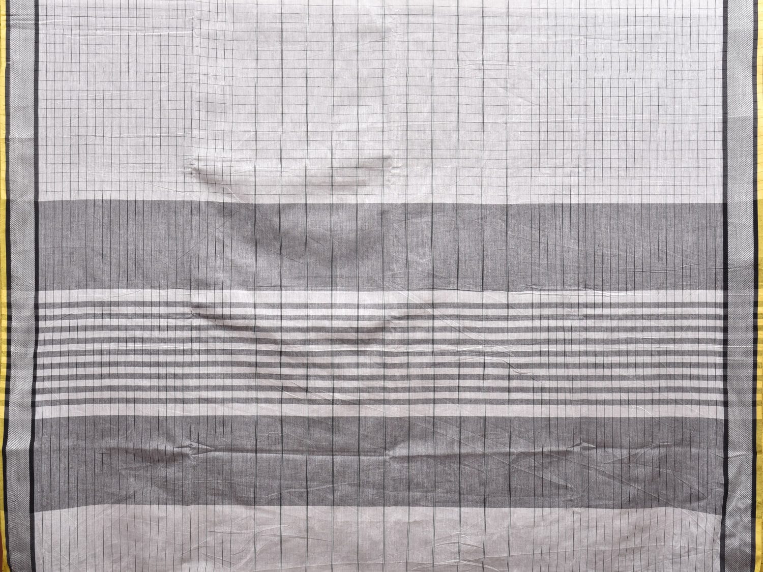 White and Black Kanchipuram Cotton Handloom Saree with Checks Design k0577