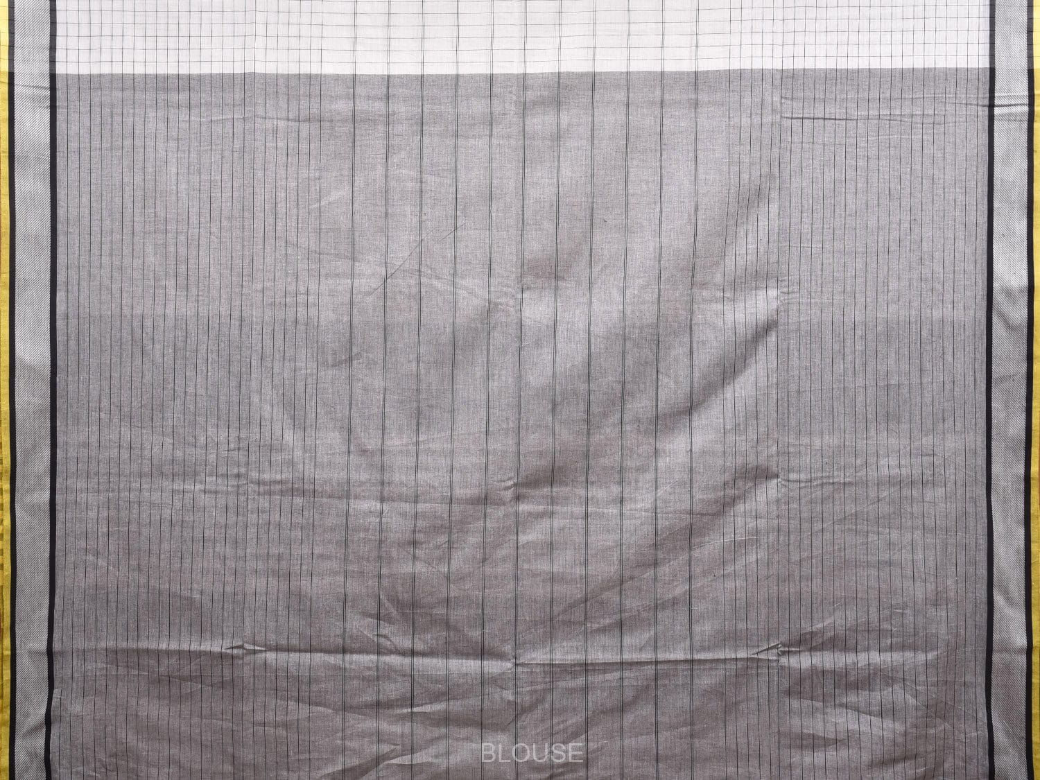 White and Black Kanchipuram Cotton Handloom Saree with Checks Design k0577