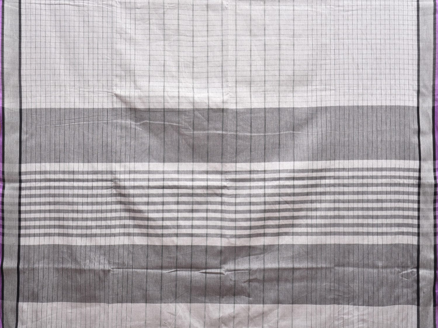 White and Black Kanchipuram Cotton Handloom Saree with Checks Design k0578