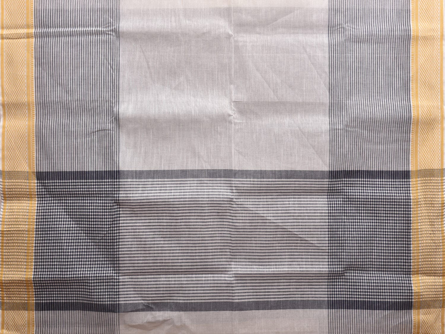 White and Black Kanchipuram Cotton Handloom Saree with Strips Design k0580