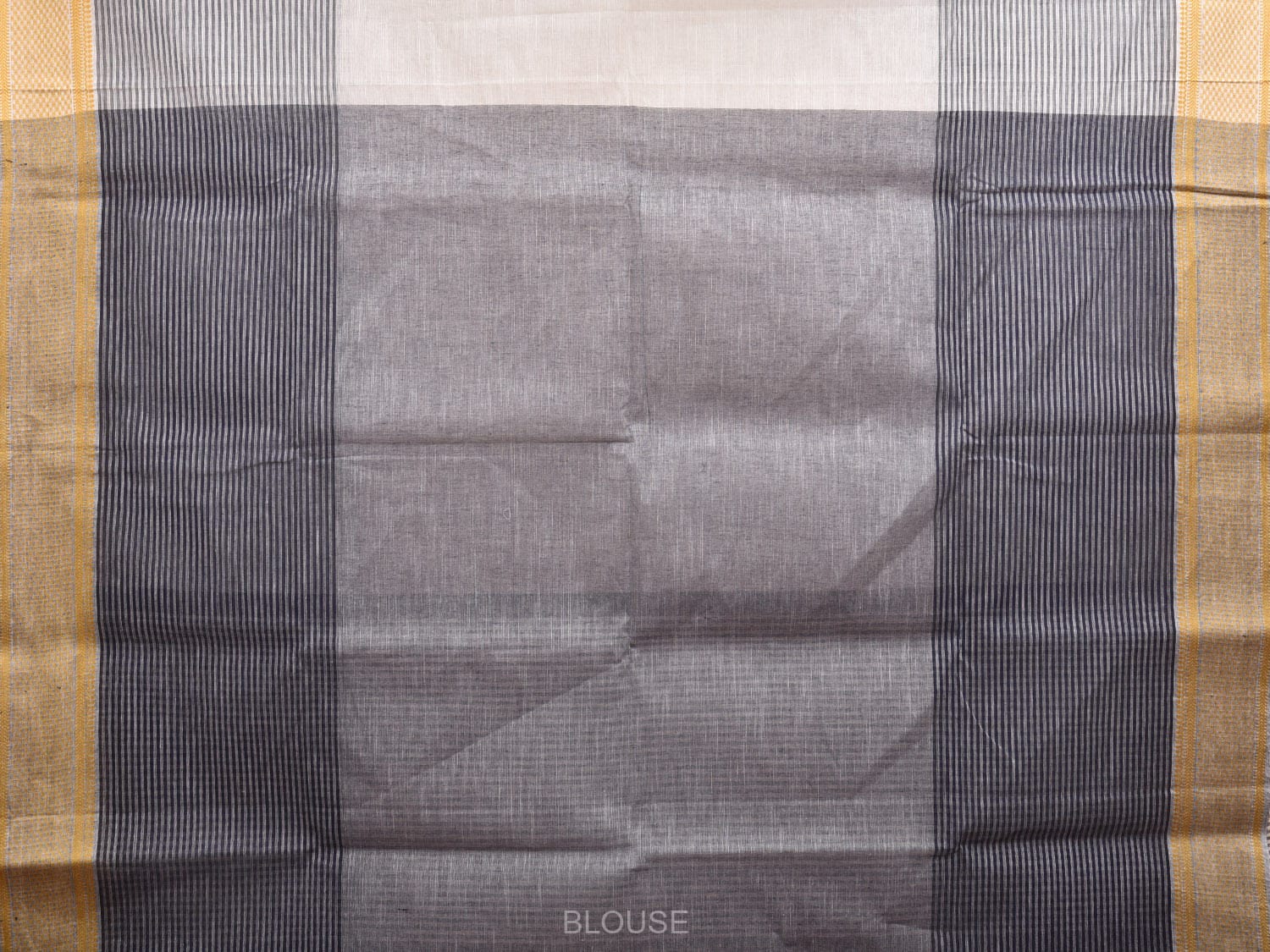 White and Black Kanchipuram Cotton Handloom Saree with Strips Design k0580