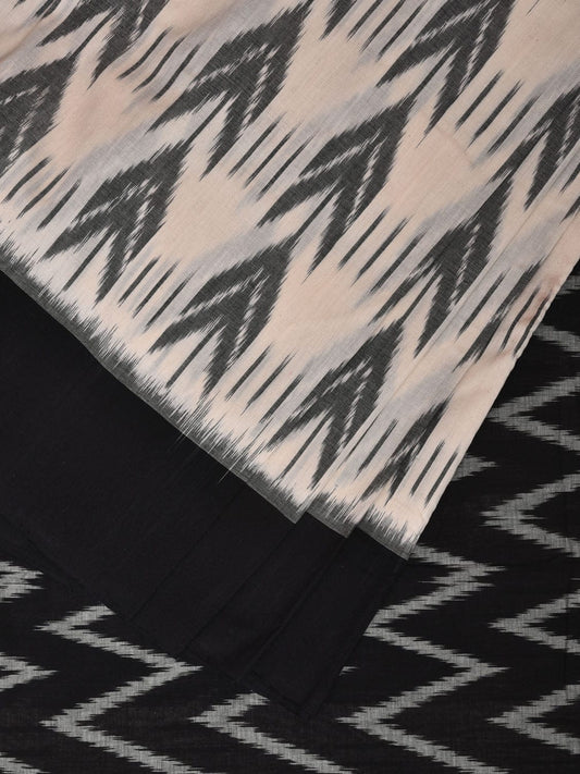White and Black Pochampally Ikat Cotton Handloom Saree with Arrow Head Design No Blouse i0842