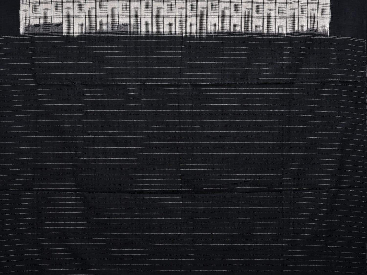 White and Black Pochampally Ikat Cotton Handloom Saree with Small Checks Design i0618