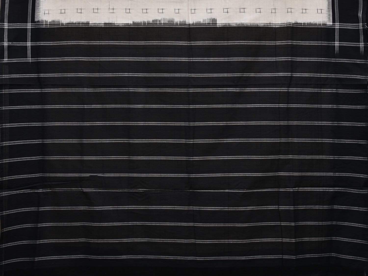 White and Black Pochampally Ikat Cotton Handloom Saree with Strips Pallu Design i0605