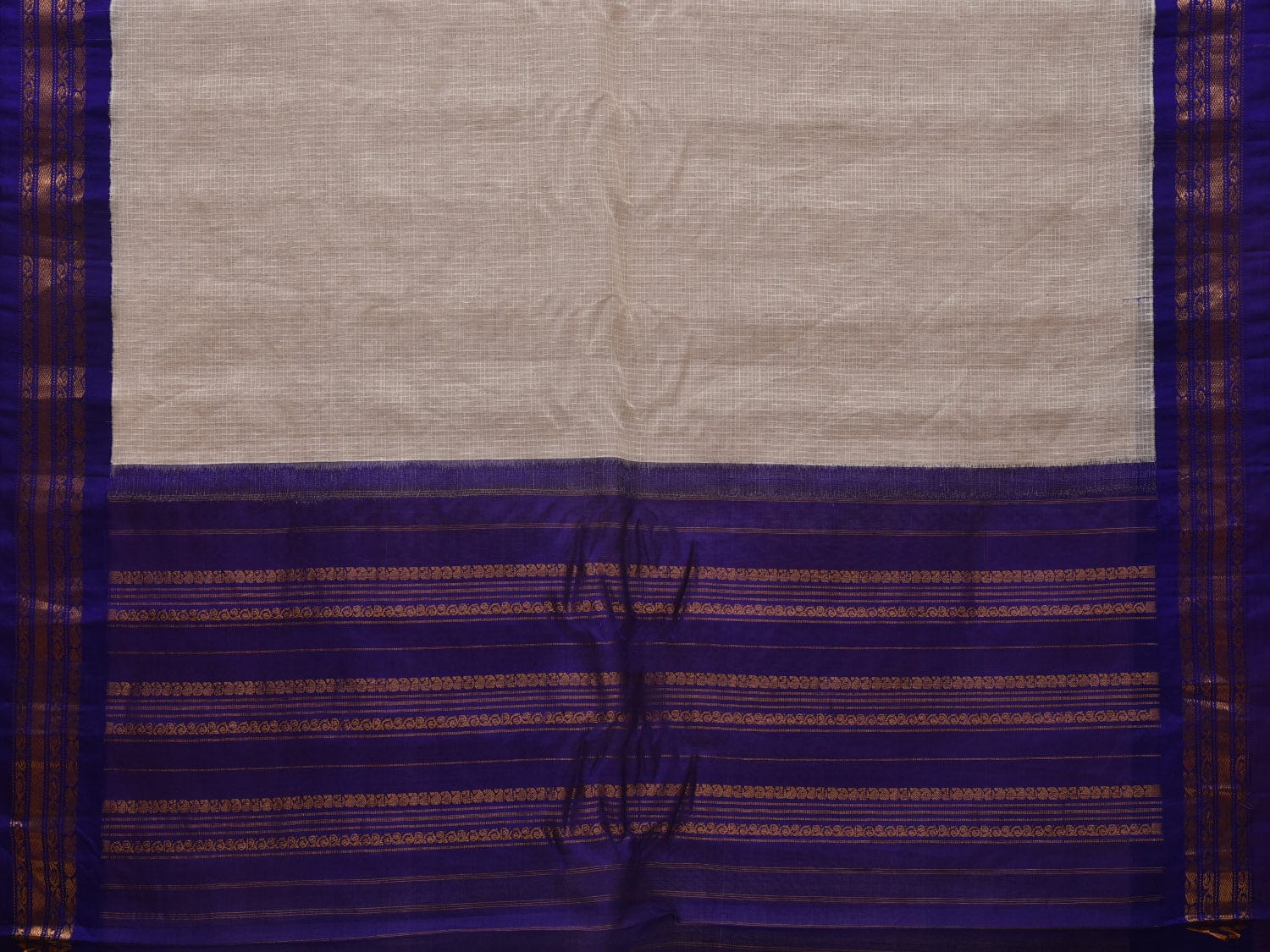White and Blue Gadwal Cotton Handloom Saree with Checks Design No Blouse g0320