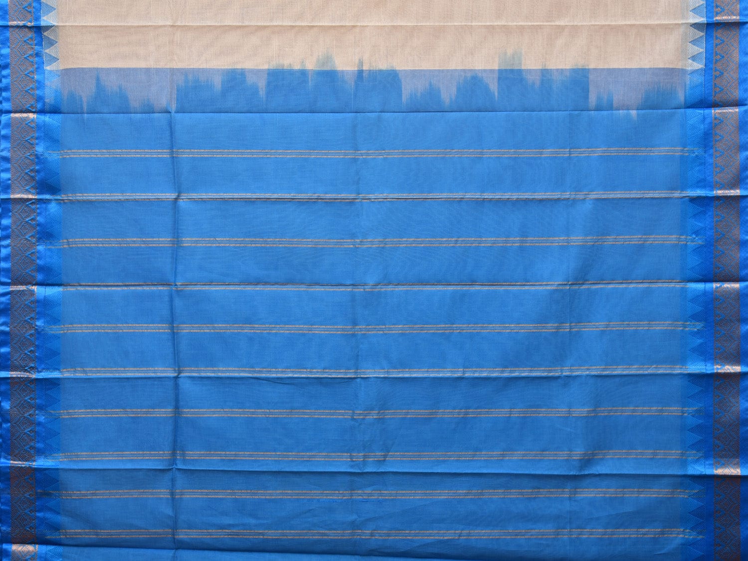 White and Blue Gadwal Cotton Plain Saree with Small Border Design No Blouse g0347