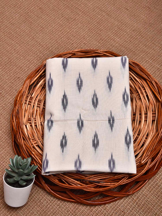 White and Blue Pochampally Ikat Cotton Handloom Blouse with Buta Design Length 1mt Width 44 Inches BL0144