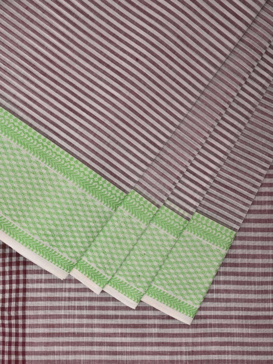White and Brown Kanchipuram Cotton Handloom Saree with Strips Design k0582