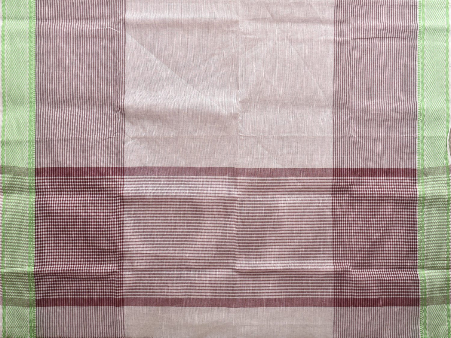 White and Brown Kanchipuram Cotton Handloom Saree with Strips Design k0582