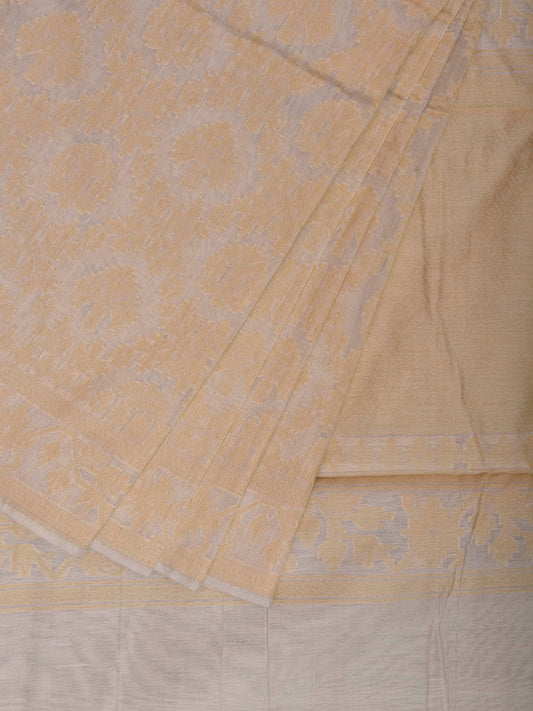 White and Cream Cotton Cut Work Saree with All Over Design o0683