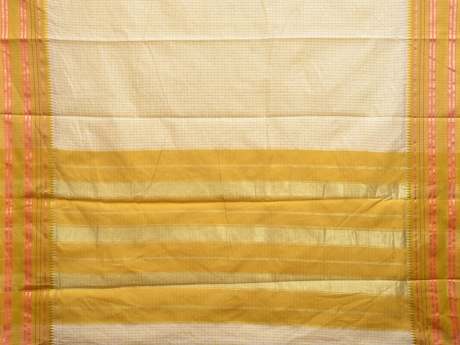 White and Green Bamboo Cotton Viscose Silk Saree with Checks Design No Blouse bc0373