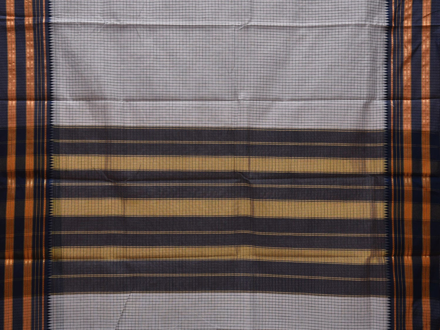 White and Grey Bamboo Cotton Silk Saree with Checks Design bc0055