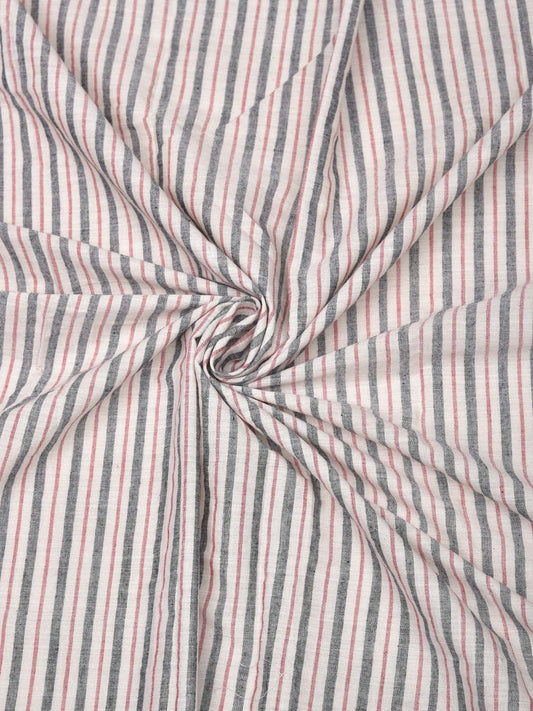 White and Grey Cotton Handloom 2.5mts Fabric With Strips Design f0185