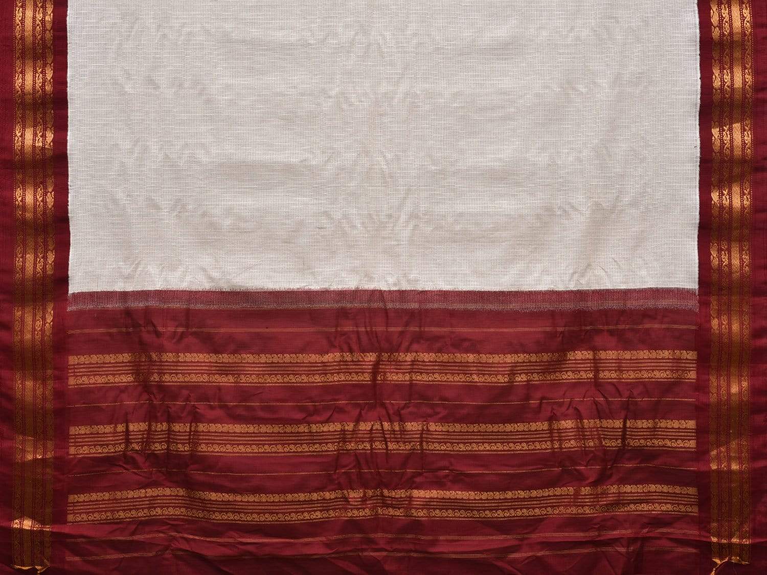 White and Maroon Gadwal Cotton Handloom Saree with Border Design No Blouse g0274