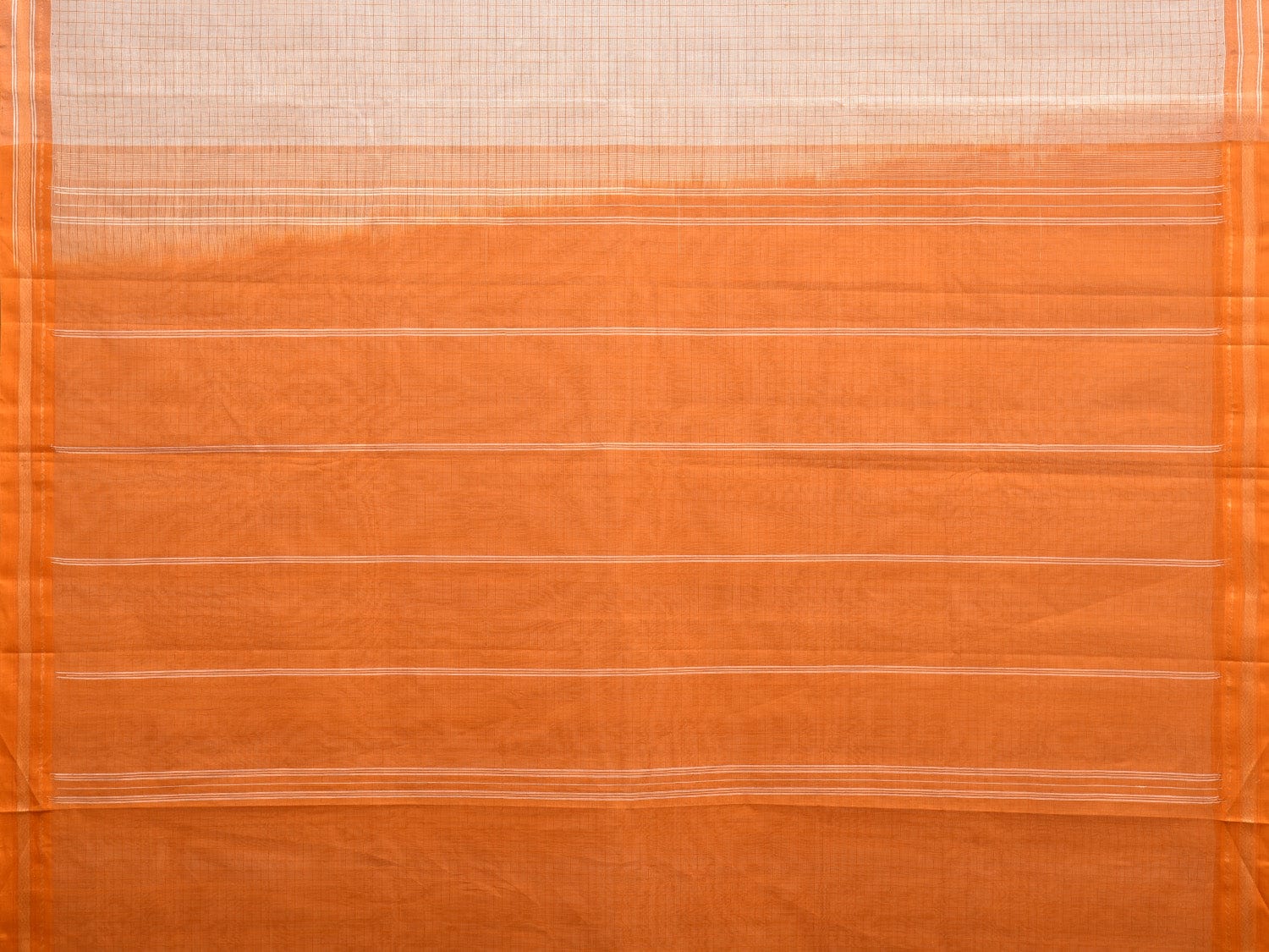 White and Orange Kanchipuram Cotton Handloom Saree with Checks Design k0563