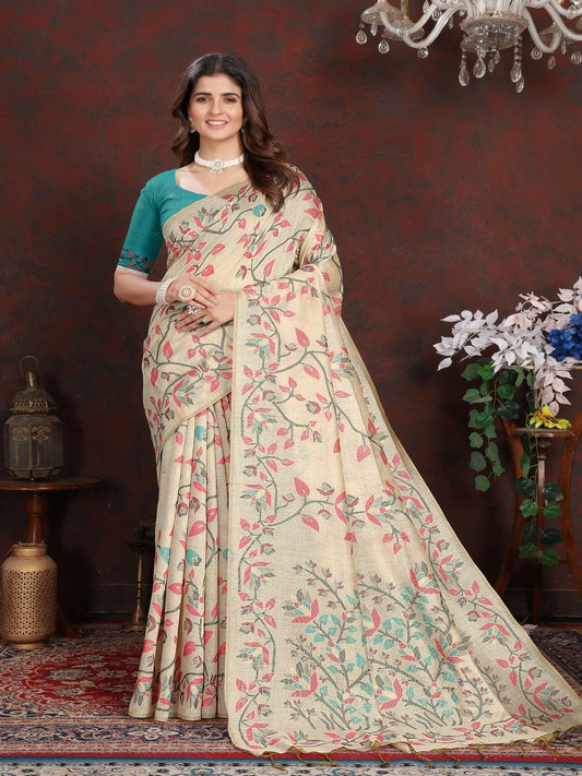 White and Pink Dhakai Jamdani Cotton Viscose Saree with Floral Border and Pallu Design dj0128