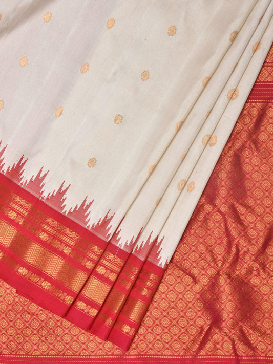 White and Pink Gadwal Silk Handloom Saree with Mango Pallu and Border Design g0341
