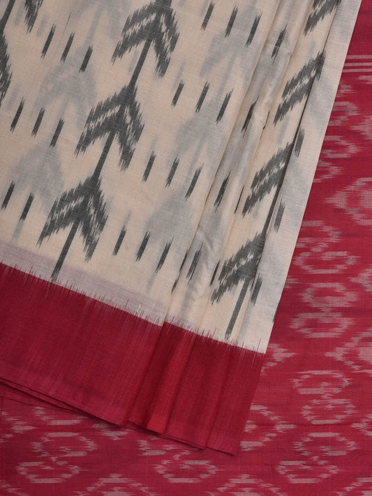White and Pink Pochampally Ikat Cotton Handloom Saree with All Over Arrow Heads Design i0648