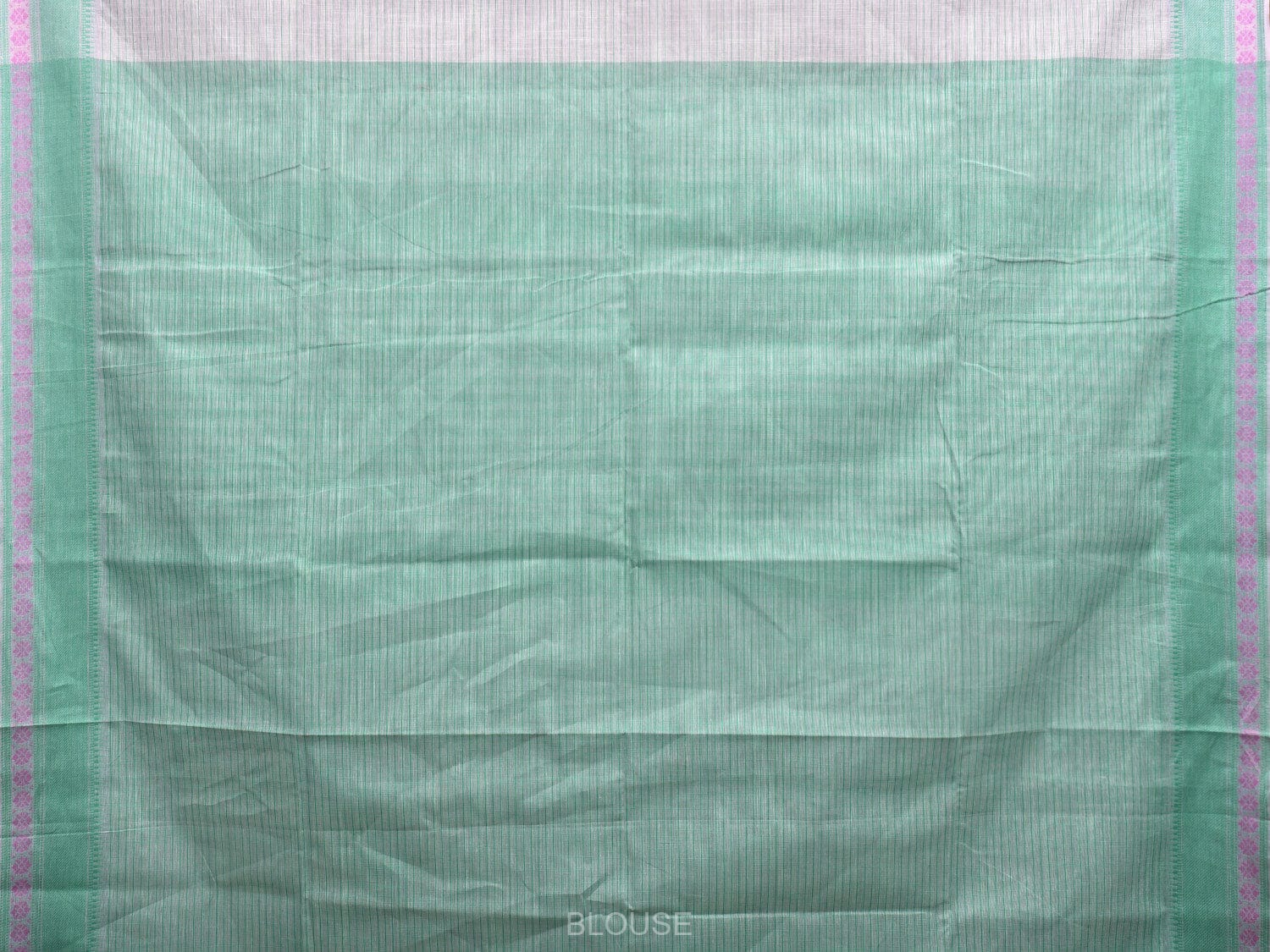 White and Turquoise Kanchipuram Cotton Handloom Saree with Strips and Border Design k0583