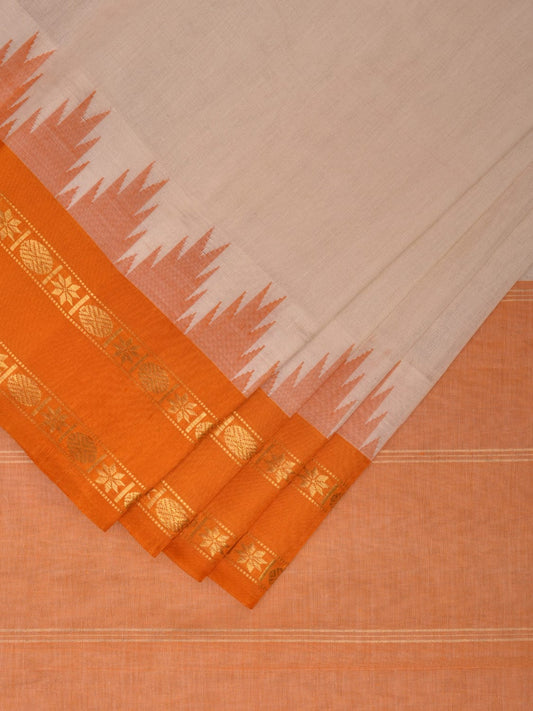 White and Yellow Khadi Cotton Handloom Saree with Big Temple Border Design kh0681